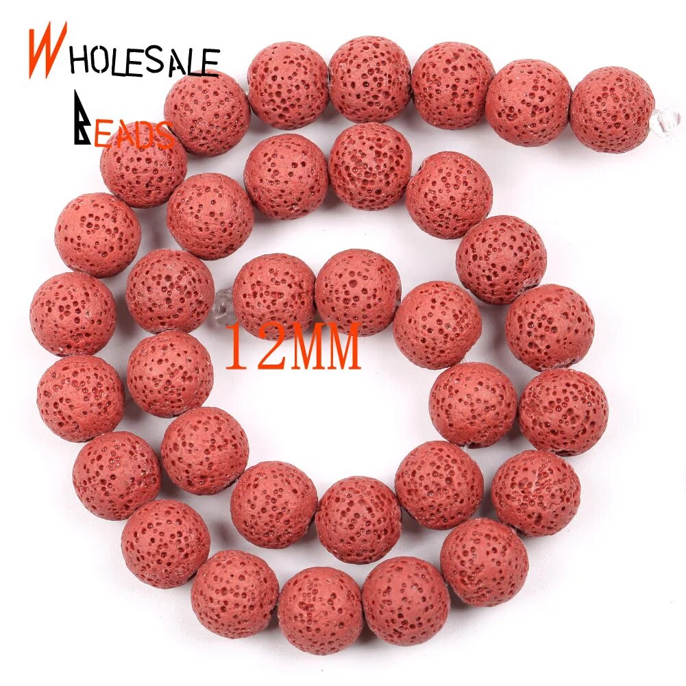 6/8/10/12mm Natural Red Volcanic Rock Lava Stone Round Beads for Jewelry Making DIY Needlework Bracelets 15" strand