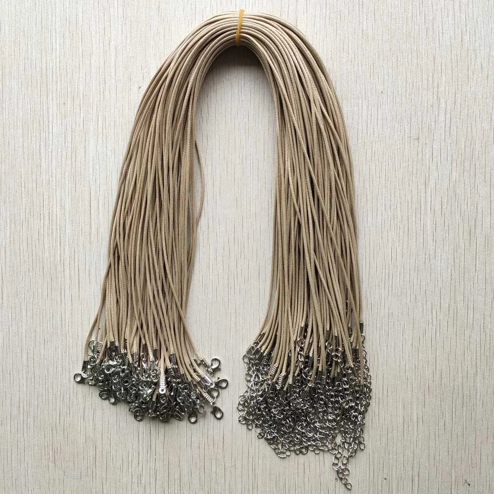 100pcs/lot 1.5mm Beige Wax Faux Leather Cord Rope Necklace 45+5cm Chain Lobster Clasp for jewelry Accessories Wholesale