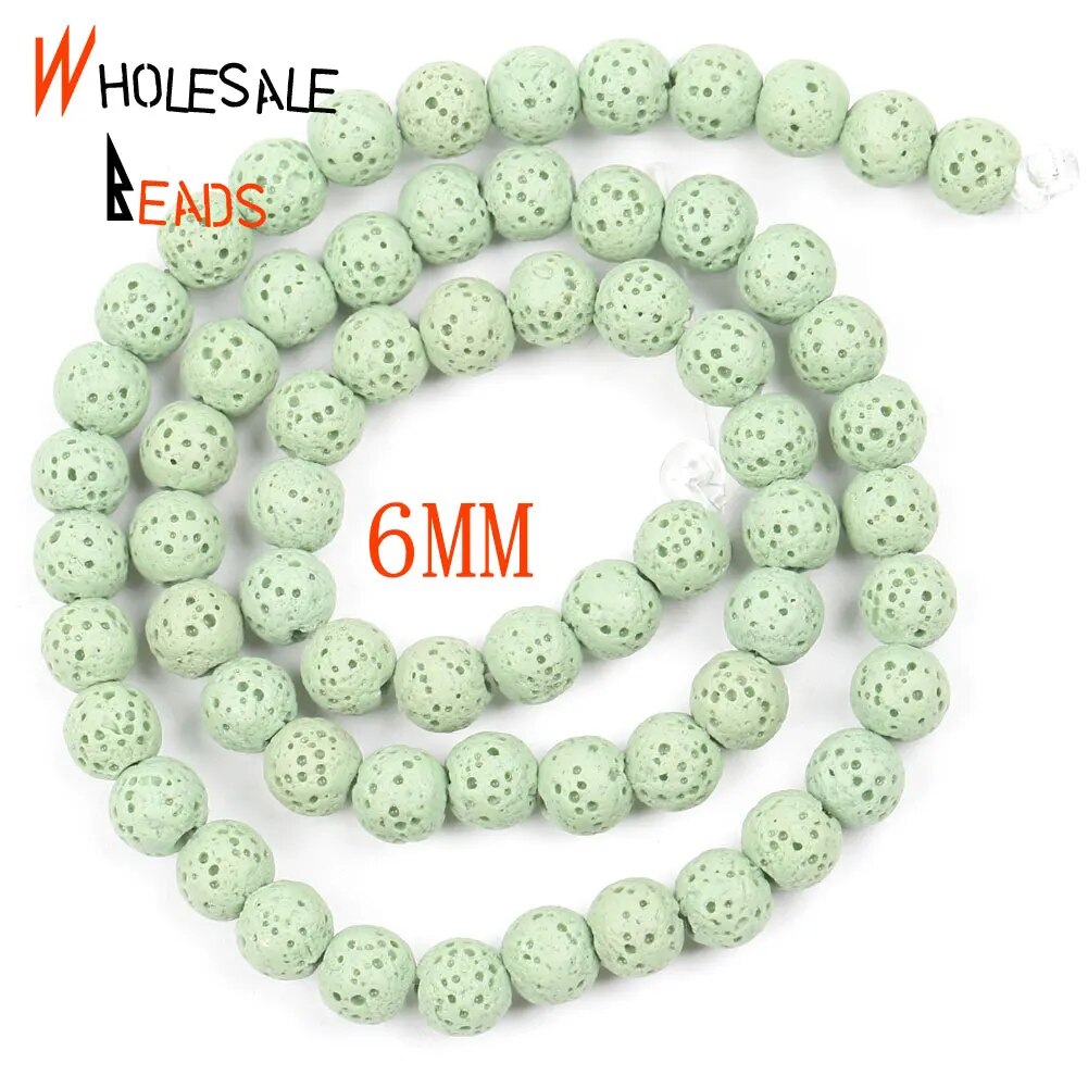 6/8/10/12mm Natural Green Volcanic Rock Lava Stone Round Beads for Jewelry Making DIY Needlework Bracelets Accessories Wholesale