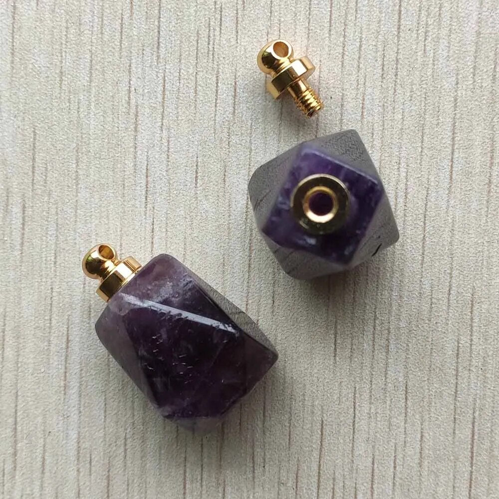 2pcs/lot natural amethysts stone perfume bottle polygon pendants for diy Necklace Jewelry Making Wholesale