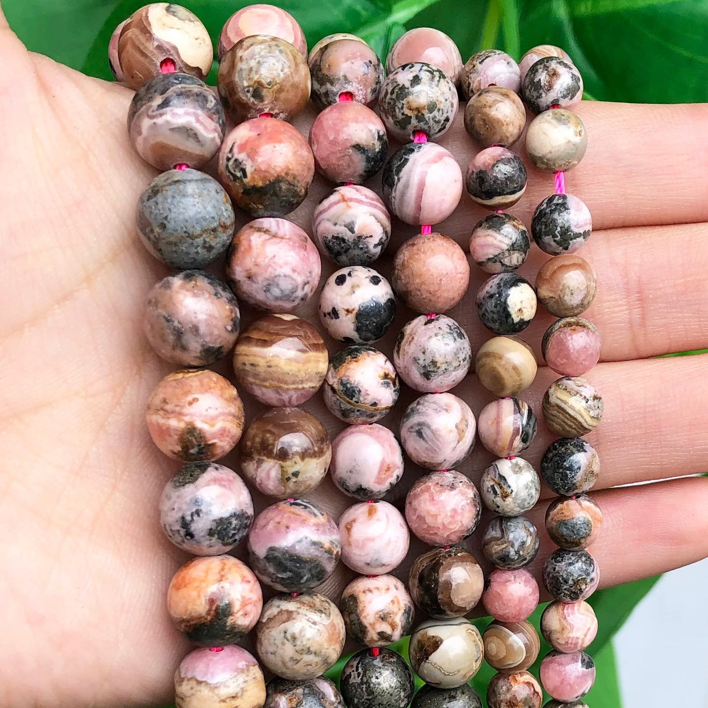B+ Natural Argentina Rhodochrosite Stone Round Loose Beads 15'' strand- 6 8 10mm