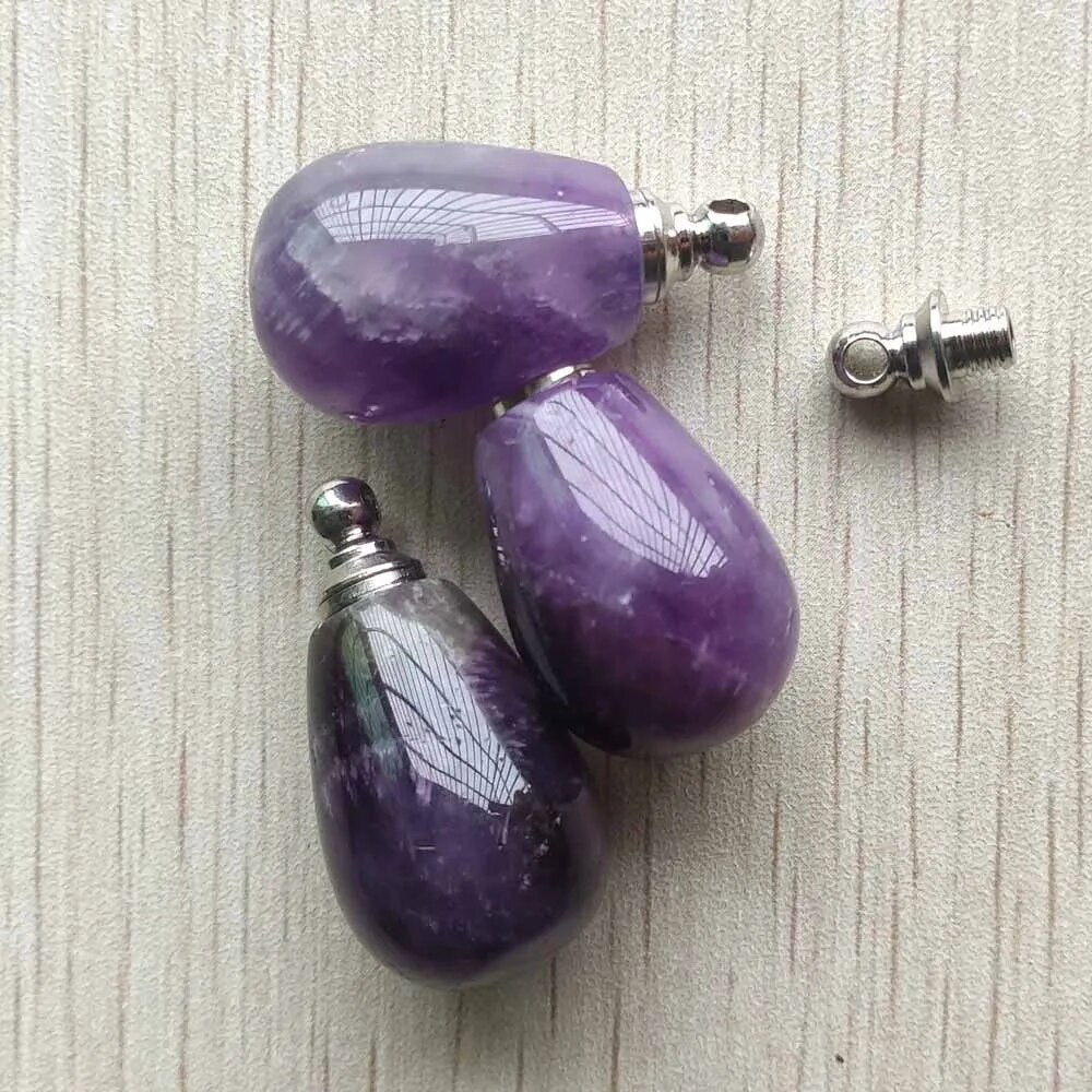 3pcs/lot natural amethysts stone Perfume bottle drop shape Pendants for Necklace jewelry making