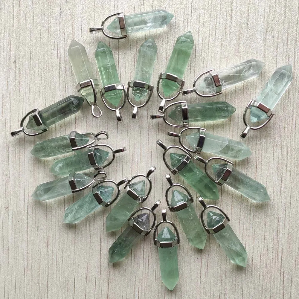 24pcs/lot green fluorite Beautiful high quality pillar charms Chakra pendants for jewelry making
