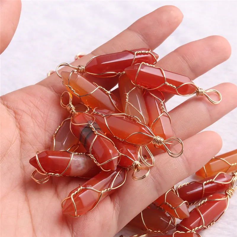 25PCS Natural Clear Crystal Necklace Pendants Wire Wrap Hexagonal Pendant For Jewelry Making