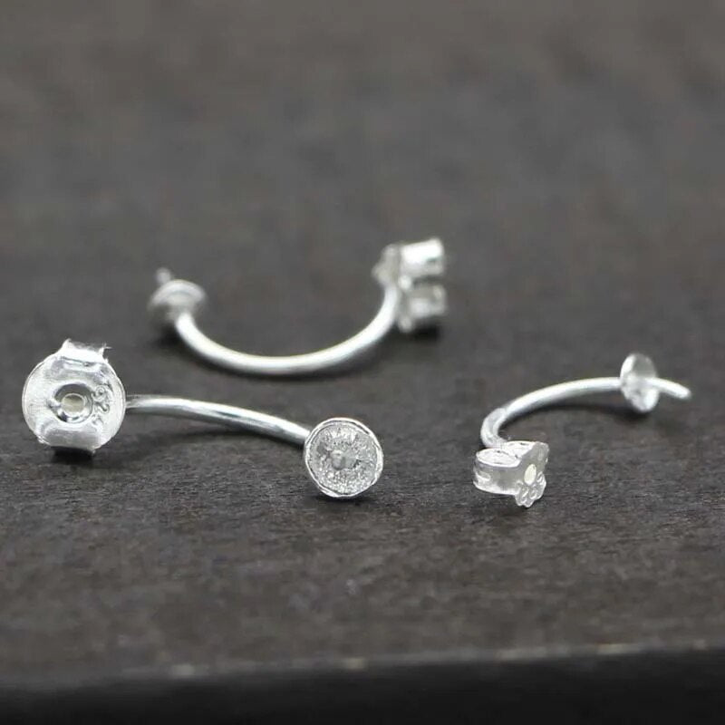 Solid 925 Sterling Silver Earring Stud Needle Post Flat Base Pins Double Side Posts Settings DIY Jewelry Making Findings