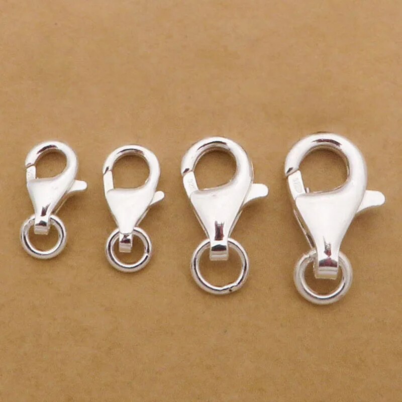 Solid 925 Sterling Silver Lobster Spring Clasps with Ring Hook Claw Buckle Connector Jewelry Making Findings