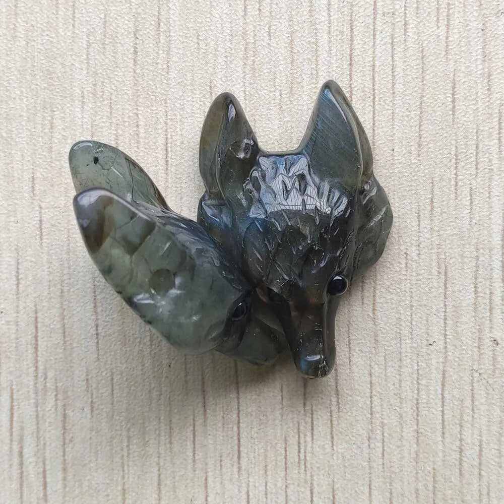 2pcs/lot natural labradorite stone carved fox shape Pendants for necklace jewelry makinge