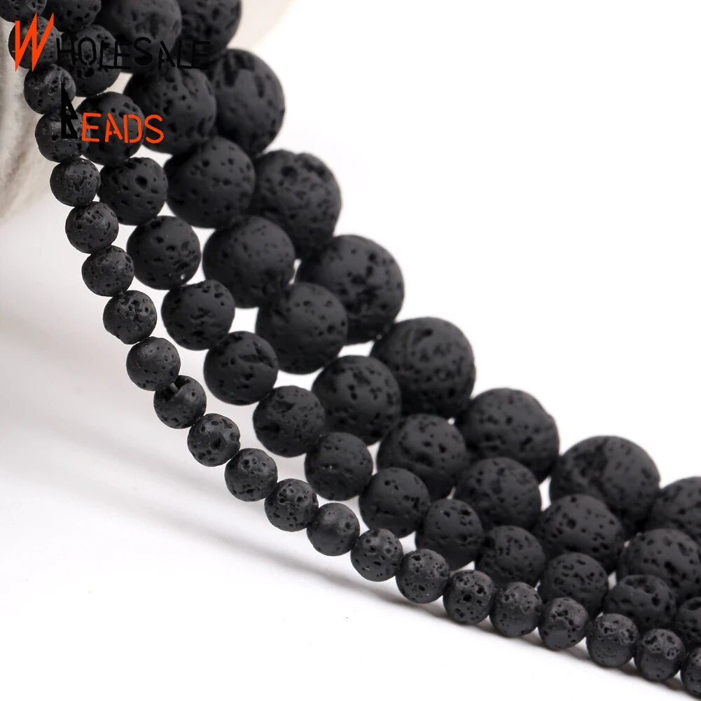 4-10mm Natural Stone Black Volcanic Rock Lava Round Spacer Loose Beads For DIY Jewelry Making Necklace Bracelet Accessories 15'' strand