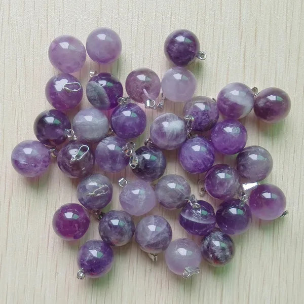 50pcs/lot natural amethyst stone round ball 14mm charms pendants for jewelry making wholesale