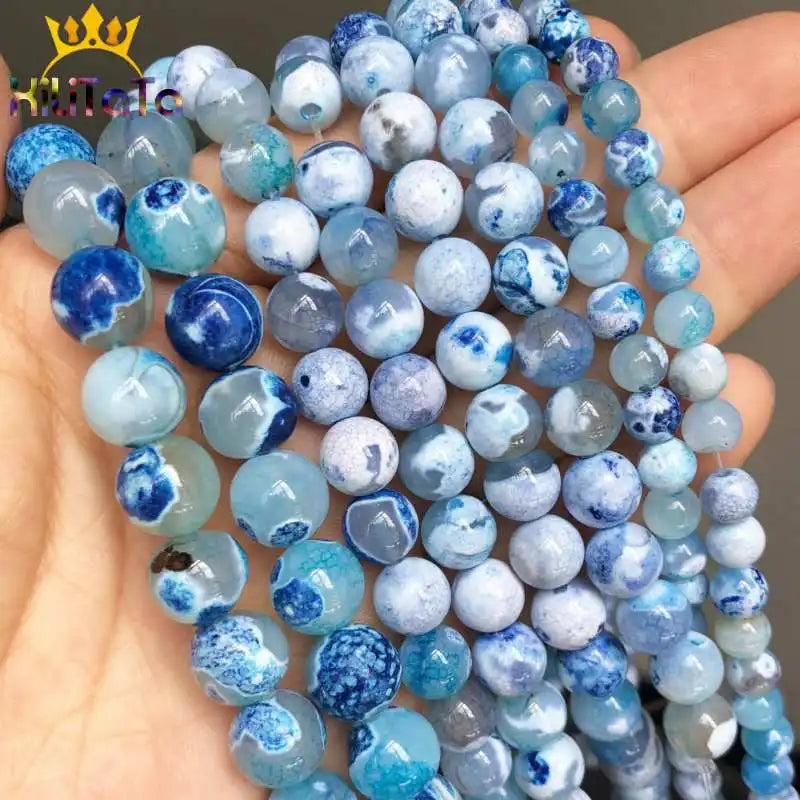 Blue Fire Dragon Veins Agates Onyx Round 6/8/10/12 mm Loose Beads 15" /Strand