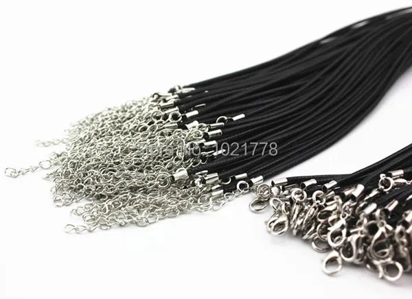 100pcs/lot 2mm Black Wax Leather Cord Necklace Rope 45cm Chain Lobster Clasp DIY Jewelry Accessories