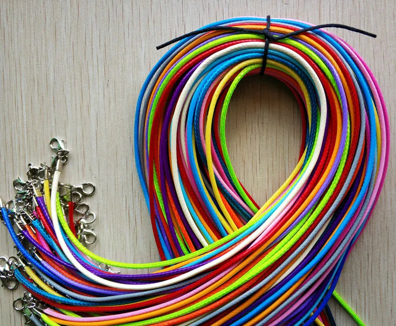 100pcs/lot 2mm mixed Wax Leather cord rope necklaces 45cm with Lobster clasp jewelry for diy pendants