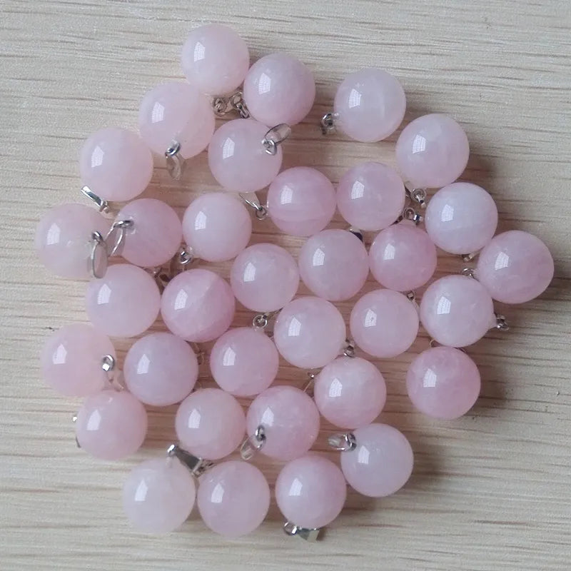 50pcs/lot natural rose quartz stone ball pendants for jewelry Accessories making wholesale