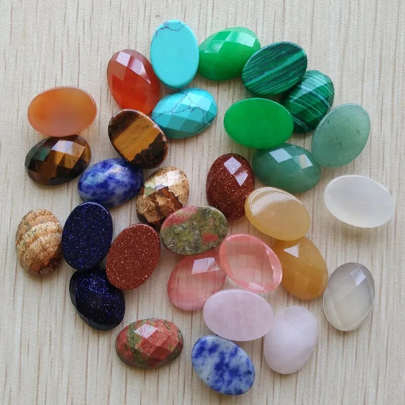 30pcs/lot Natural Stone mixed Oval Cabochon cut faceted beads for jewelry accessories making 13x18mm