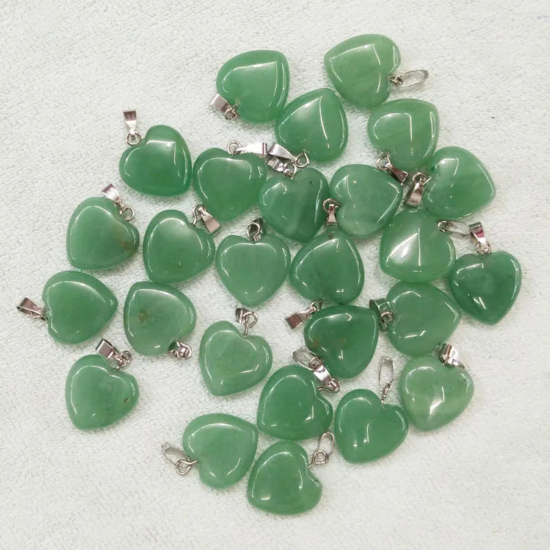 50pcs/lot natural green aventurine  charms heart pendants for jewelry making 16mm