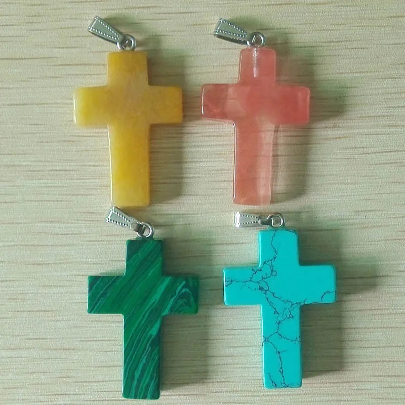 10pcs/lot natural stone mixed large cross charms pendants for Necklaces jewelry making