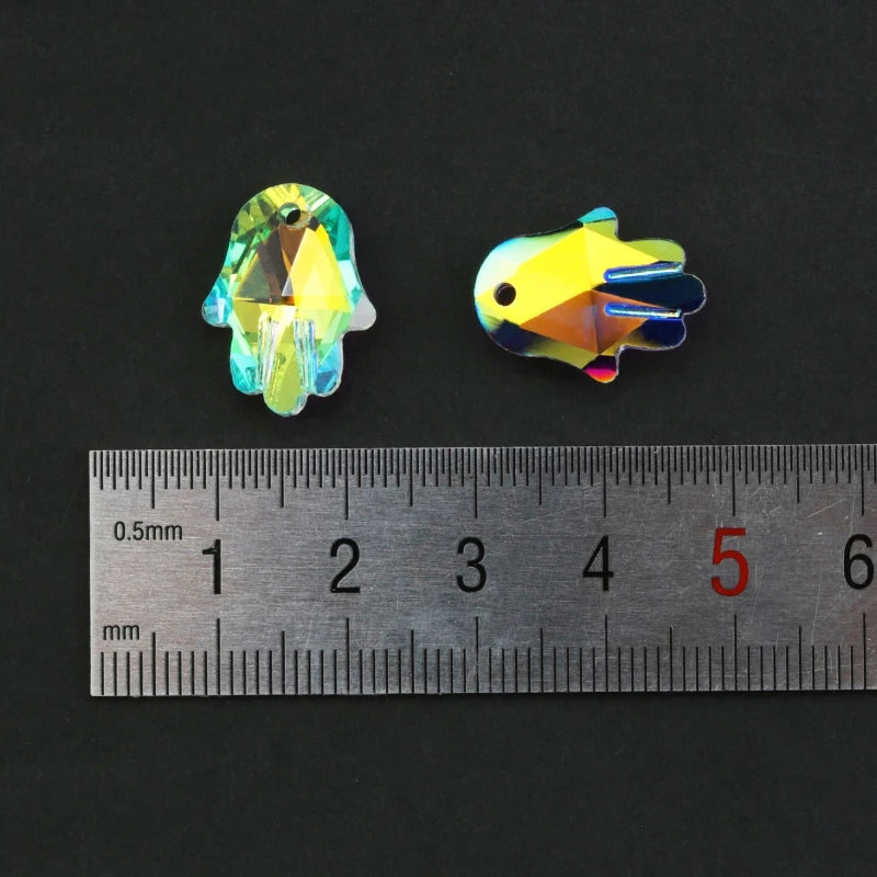 12 pcs Crystal Charms Hamsa Hand shape palm pendant for Jewelry making 14x18mm