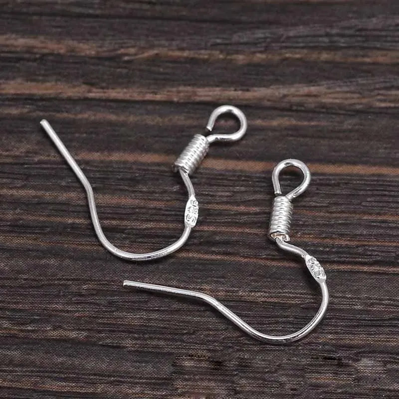 10pcs Solid 925 sterling Silver Ear Hooks Wire Spring Earring Clasps For Making Earrings Jewelry Findings Accessories