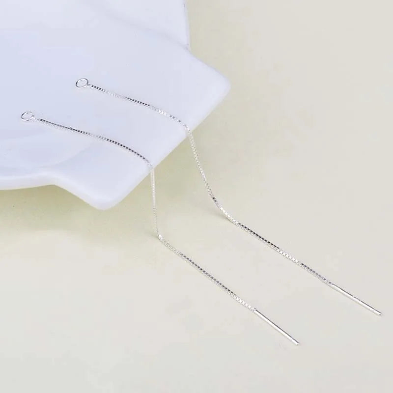 9cm solid 925 sterling silver earring line thread dangle earrings box chain jewelry making findings