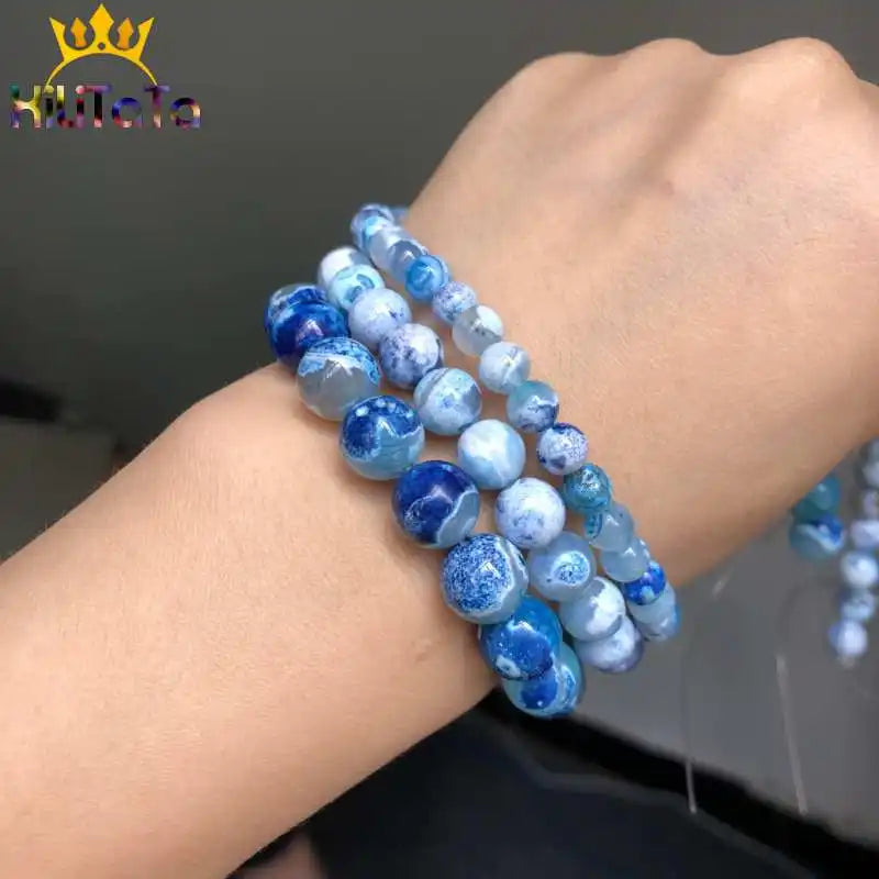 Blue Fire Dragon Veins Agates Onyx Round 6/8/10/12 mm Loose Beads 15" /Strand