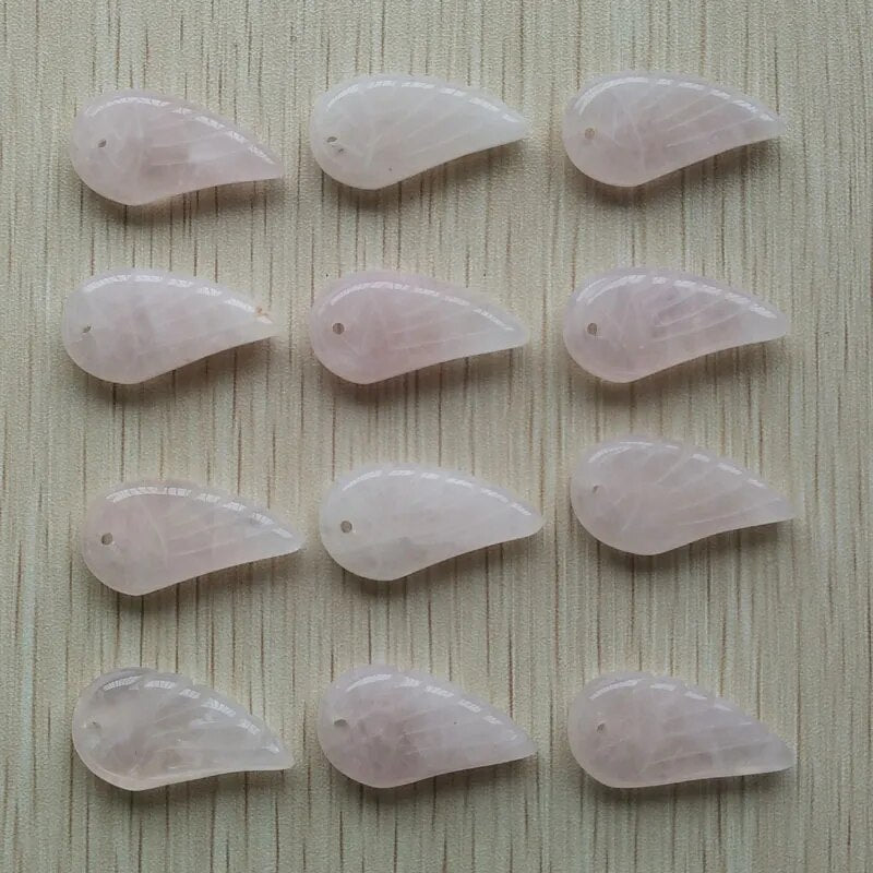 12pcs/lot Fashion natural rose quartz stone carved angel wings charms pendants for jewellery making