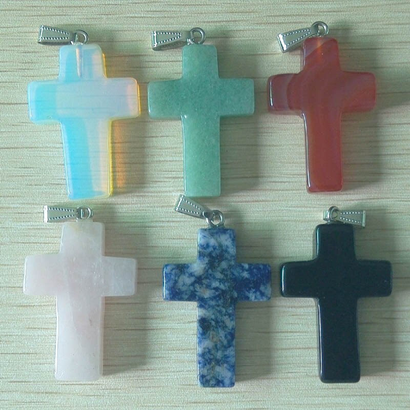 10pcs/lot natural stone mixed large cross charms pendants for Necklaces jewelry making