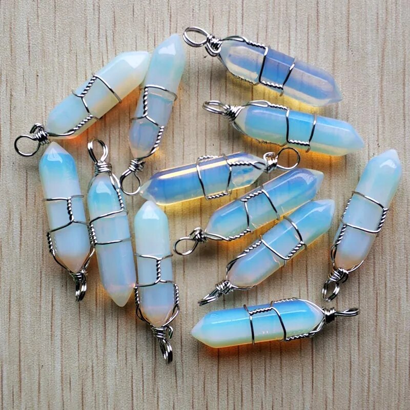 12pcs/lot fashion opalite stone pillar shape point Chakra charms pendants 8x32mm for jewelry making