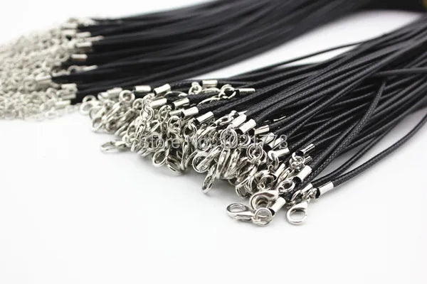 100pcs/lot 2mm Black Wax Leather Cord Necklace Rope 45cm Chain Lobster Clasp DIY Jewelry Accessories