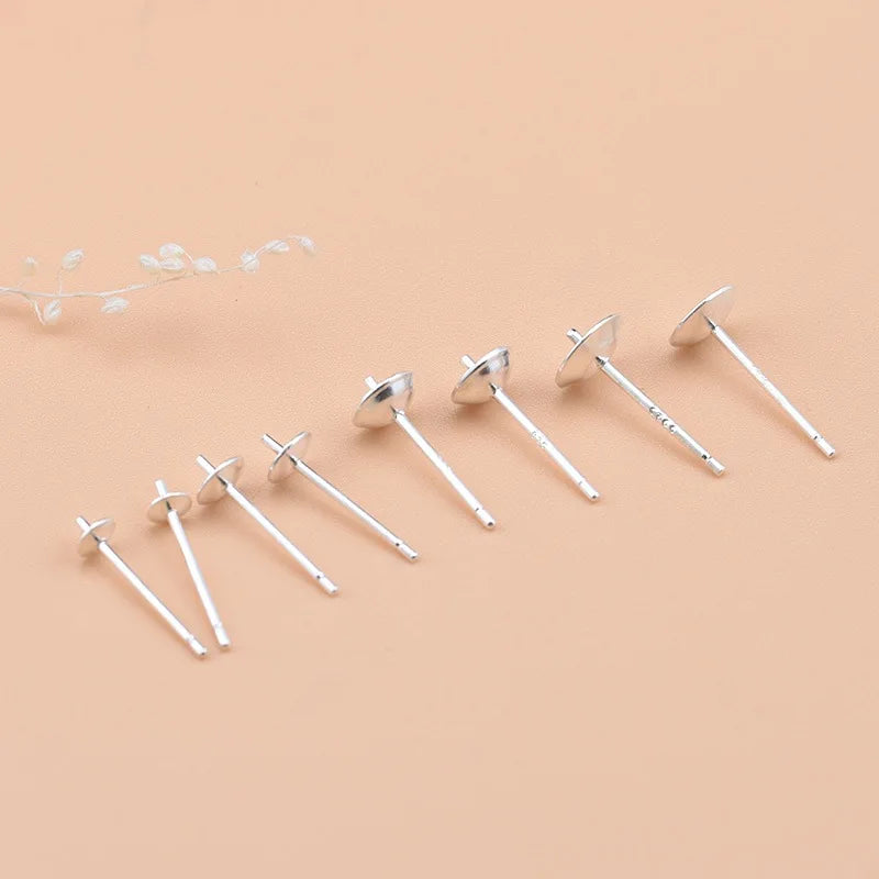 10pcs Solid 925 Sterling Plain Silver Earring Stud Needle Post Bow Head Base Pins 3~8mm Settings DIY Jewelry Making