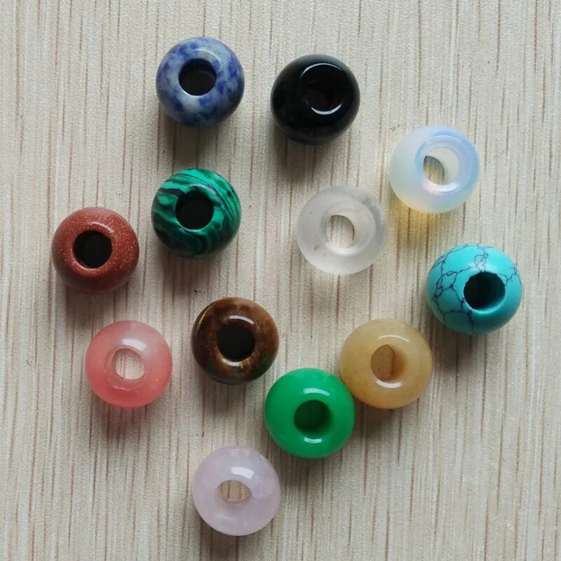 12pcs natural stone mixed round big hole Charms beads For Bracelets necklaces wholesale