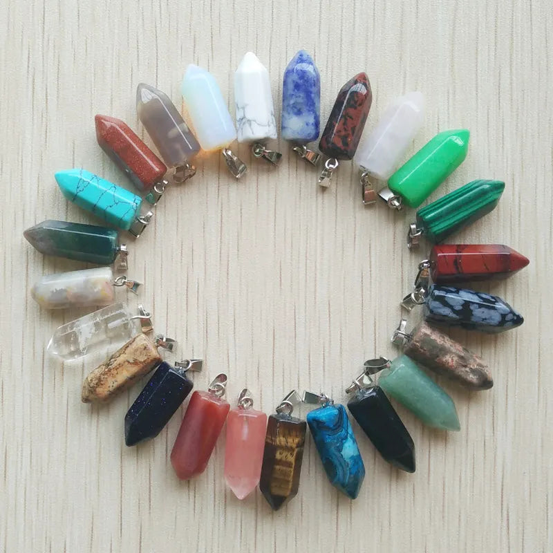 50pcs/lot natural stone mix point pillar pendants for jewelry accessories making