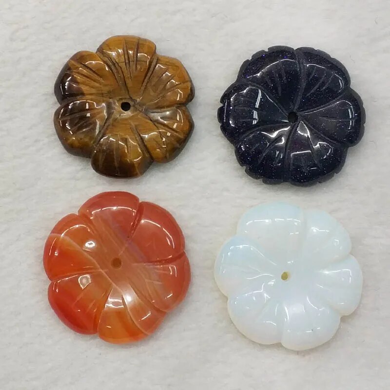 10pcs/lot Mixed  Assorted Carved natural  stone charms flower shape pendants for jewelry making