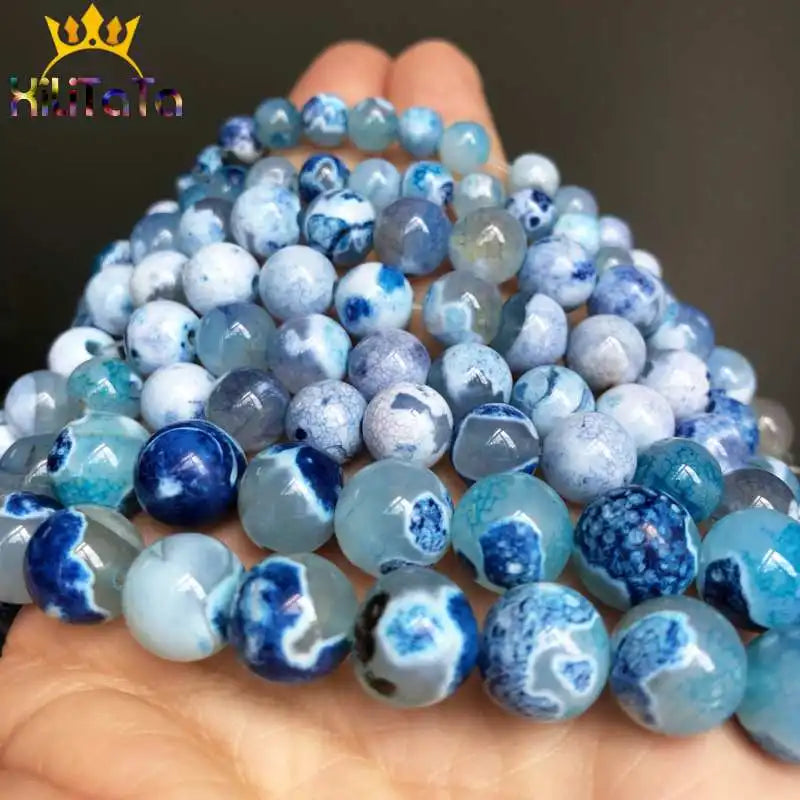 Blue Fire Dragon Veins Agates Onyx Round 6/8/10/12 mm Loose Beads 15" /Strand