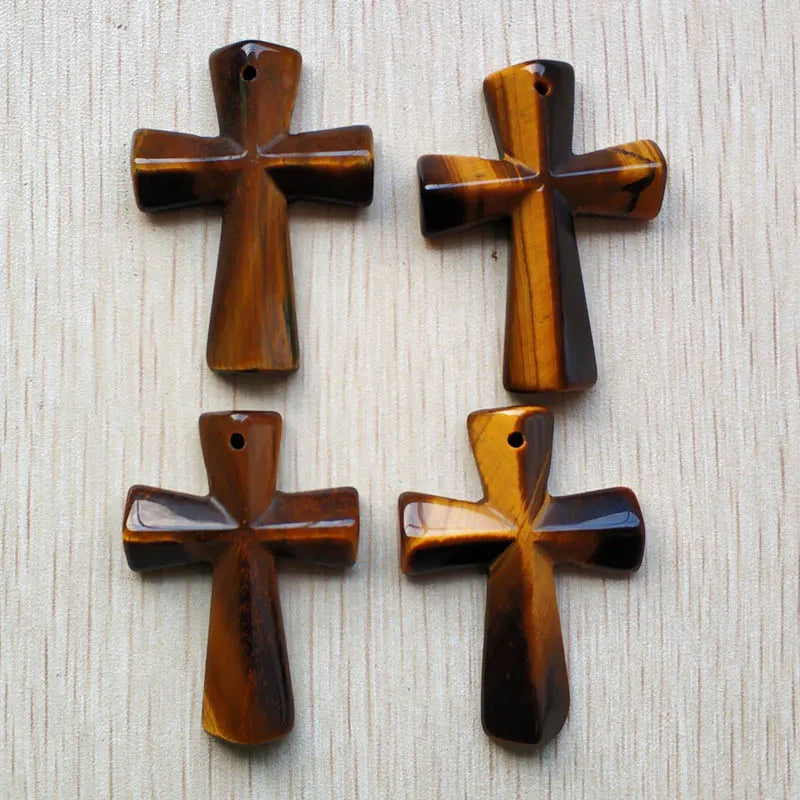 8pcs/lot natural tiger eye stone cross pendants Charm for diy Necklaces jewelry making