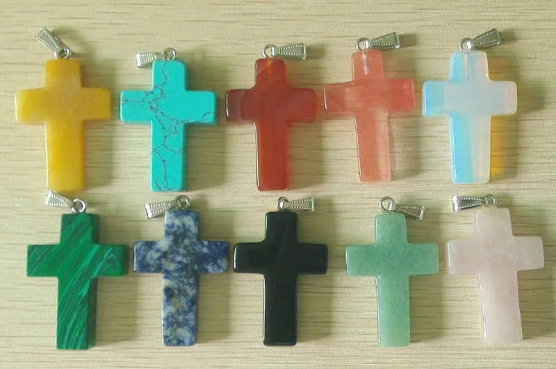 10pcs/lot natural stone mixed large cross charms pendants for Necklaces jewelry making