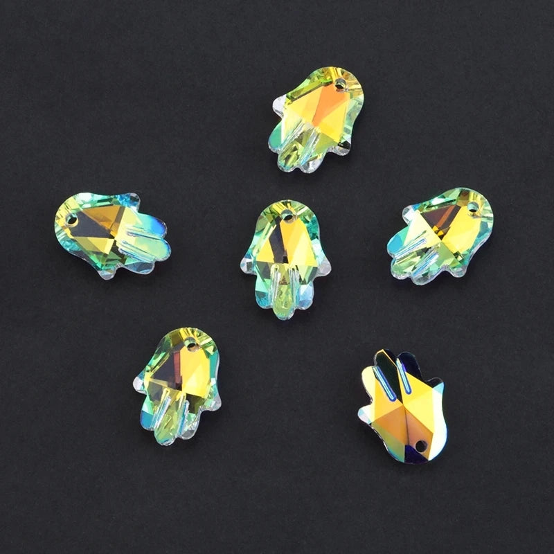 12 pcs Crystal Charms Hamsa Hand shape palm pendant for Jewelry making 14x18mm