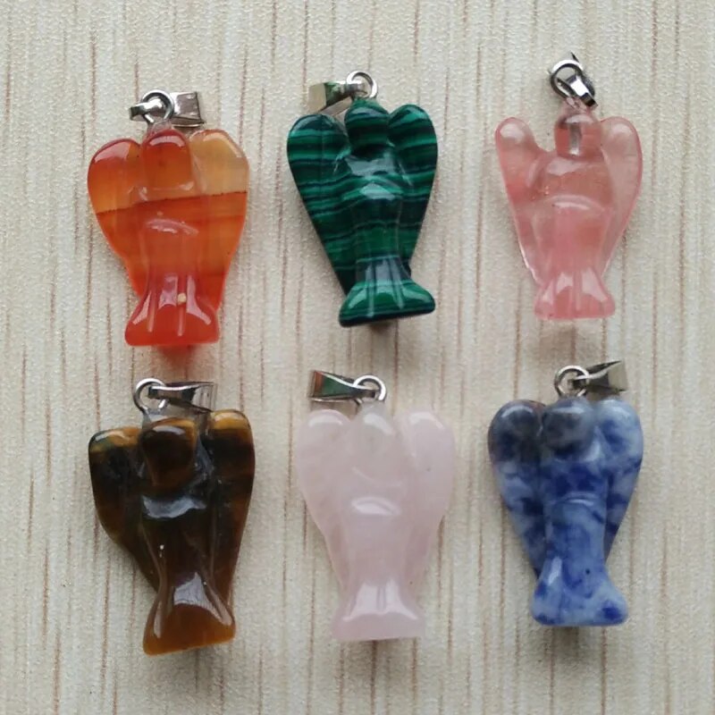 12pcs/lot Mixed natural Stone Carved Angel charms Pendants  for Necklace making jewelry