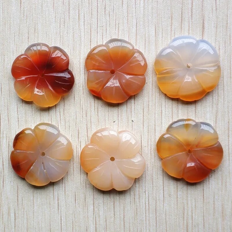 10pcs/lot Fashion natural red onyx Carnelian charms Carved flower shape pendants for jewelry making