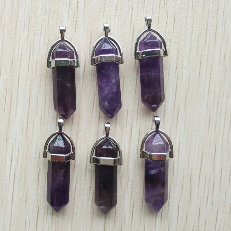 10pcs/lot Natural Amethyst stone purple Hexagonal healing Reiki Point pendants  jewelry accessories Wholesale