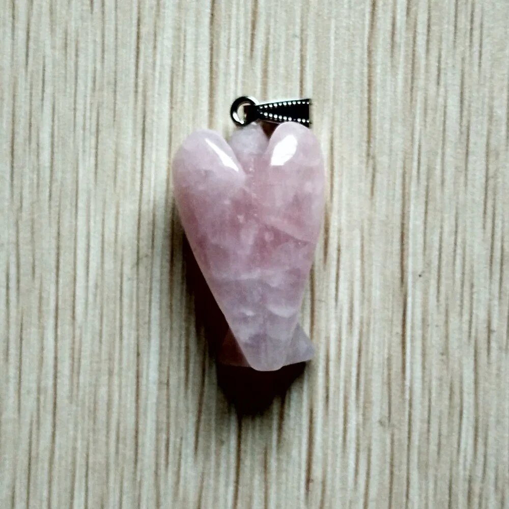 6pcs/lot natural rose quartz stone pink angel pendants charms for necklace making jewelry