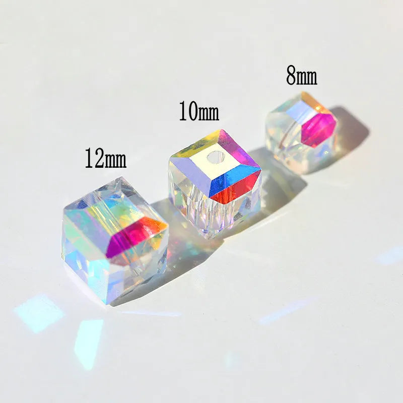 30/50PCS 6-10MM Crystal Beads AB Color Cube Square Beads Loose Spacer Beads for DIY Necklace Earring Jewelry Making