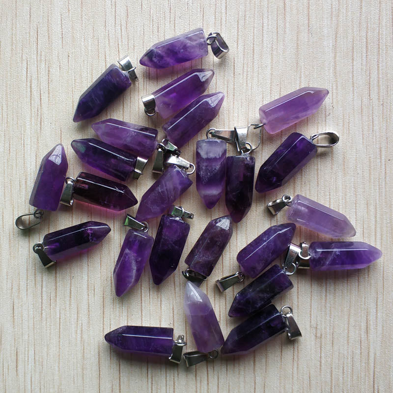 36pcs/lot high quality natural Amethysts stone hexagonal pillar charms pendants for jewelry making