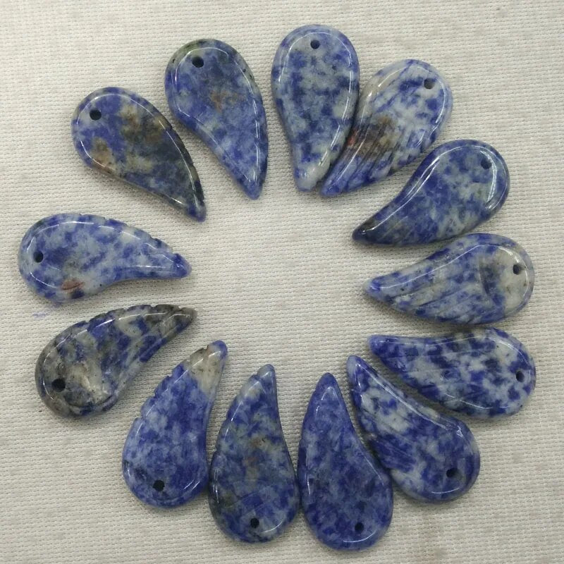 20pcs/lot Natural sodalite stone carved angel wings charms pendants for jewelry making