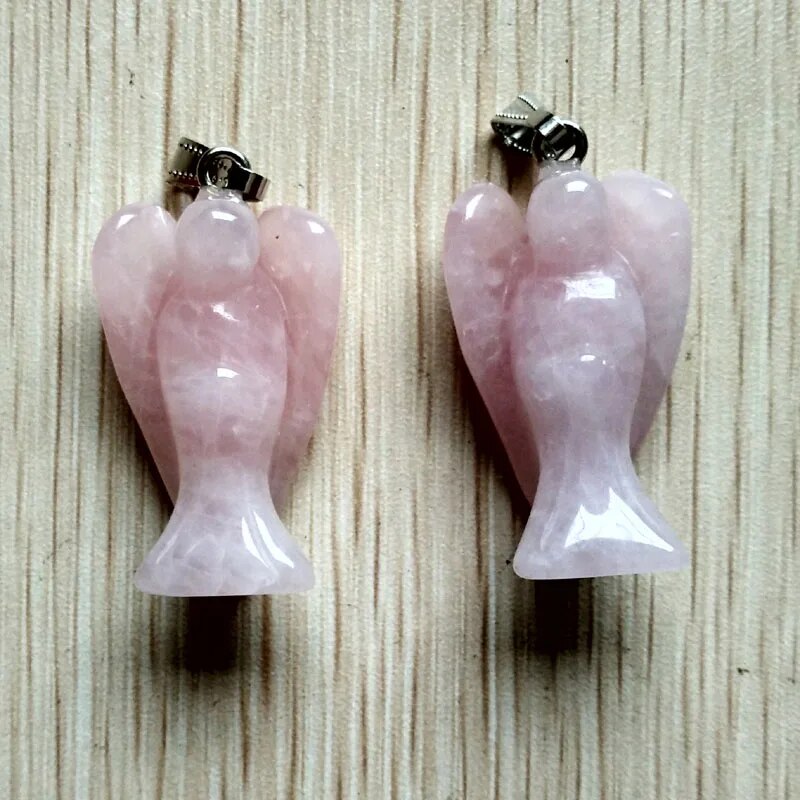 6pcs/lot natural rose quartz stone pink angel pendants charms for necklace making jewelry