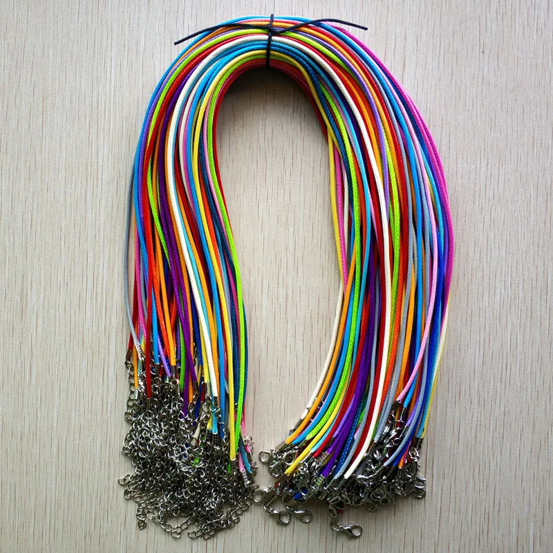 100pcs/lot 2mm mixed Wax Leather cord rope necklaces 45cm with Lobster clasp jewelry for diy pendants