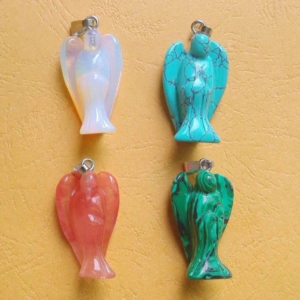 8pcs/lot Carved mixed natural stone angel pendants charms for necklace making jewelry