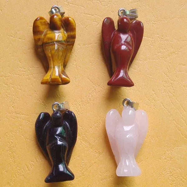 8pcs/lot Carved mixed natural stone angel pendants charms for necklace making jewelry