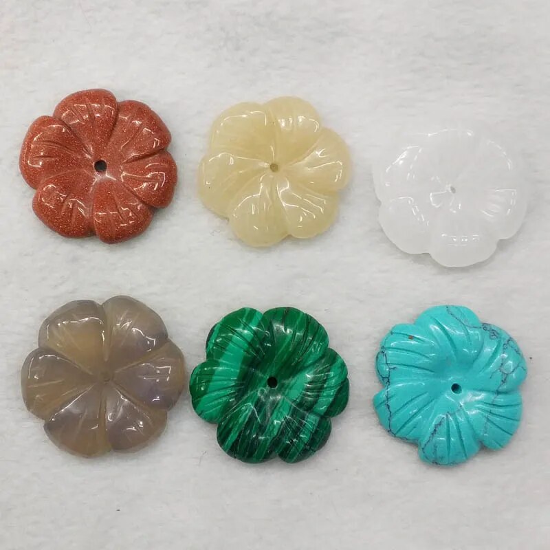 10pcs/lot Mixed  Assorted Carved natural  stone charms flower shape pendants for jewelry making