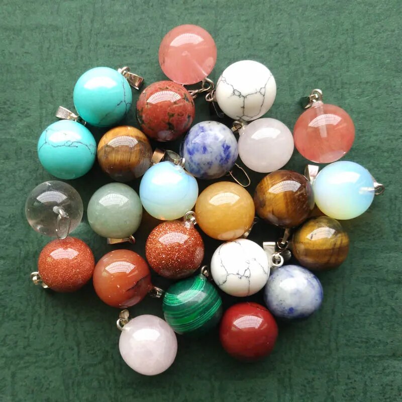 50pcs/lot  fashion bestselling assorted natural stone round ball shape charms pendants fit necklaces making
