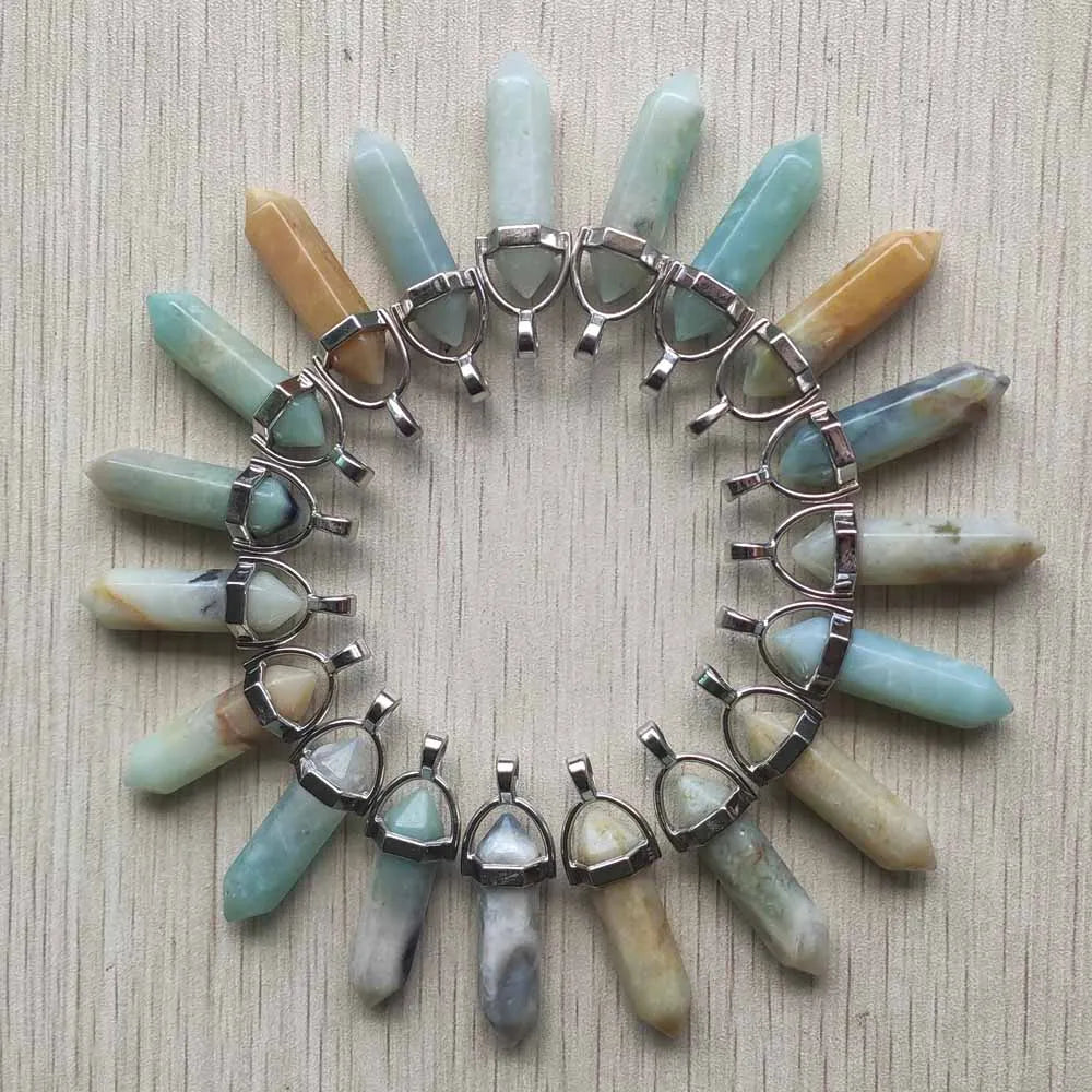 24pcs/lot Natural Amazonite Stone pillar charms pendulum pendants for jewelry accessories making Wholesale